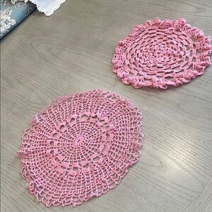 Pink Crochet Doily Set vintage